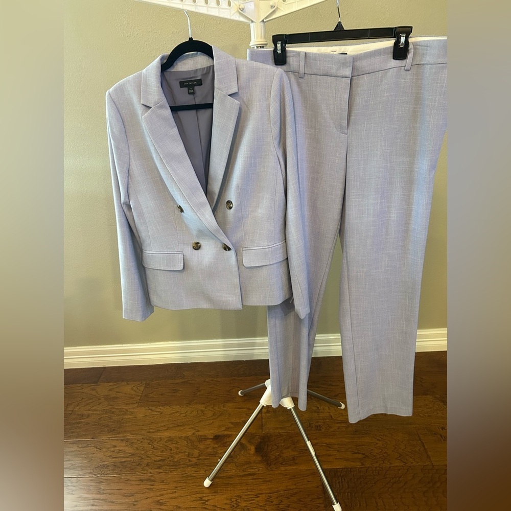 Ann Taylor Light Blue Double-Breasted Blazer and Pants Set